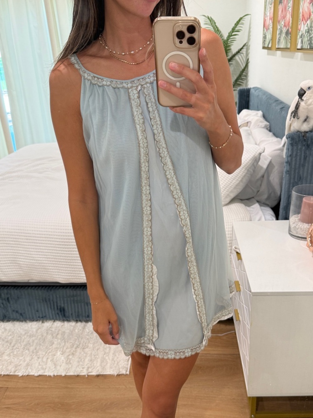 Light Blue Lace-Trim Sleep Chemise - Women Intimates